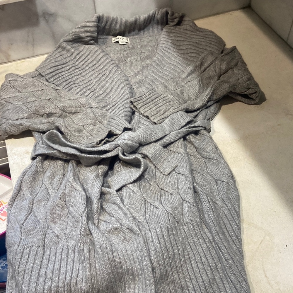 Ava & Viv Grey Knit Cardigan Jacket with tie belt XL